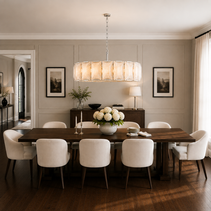 Hadilor Calcite Round Chandelier with Natural Alabaster Stone Shades