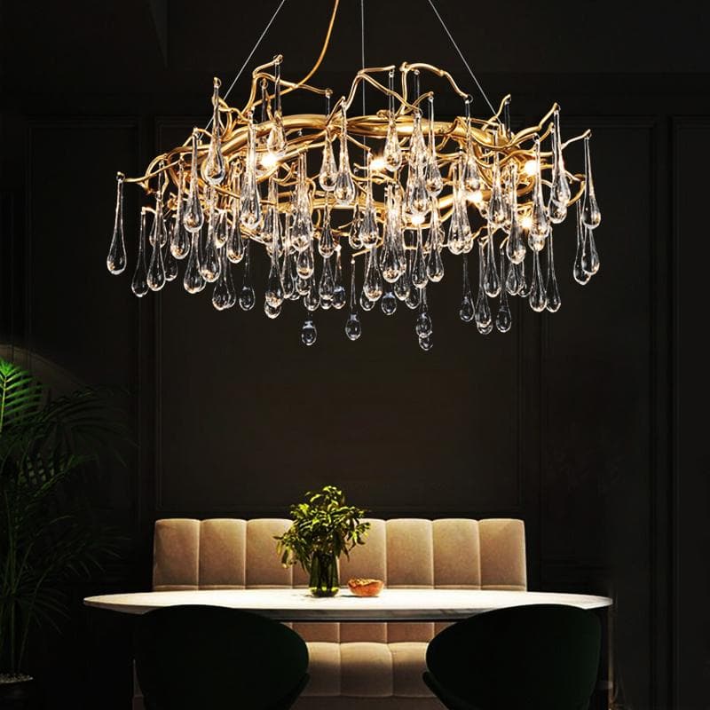 TLL Teardrop Branch Round Long Tear Crystal Chandelier