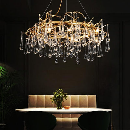 TLL Teardrop Branch Round Long Tear Crystal Chandelier