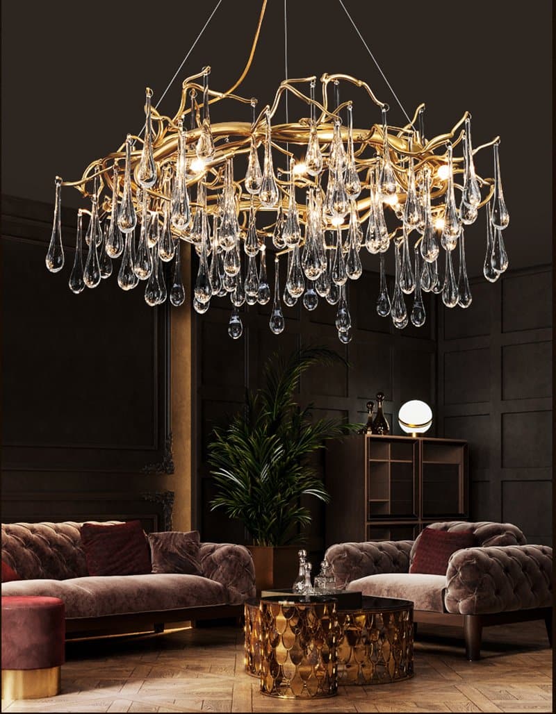 TLL Teardrop Branch Round Long Tear Crystal Chandelier