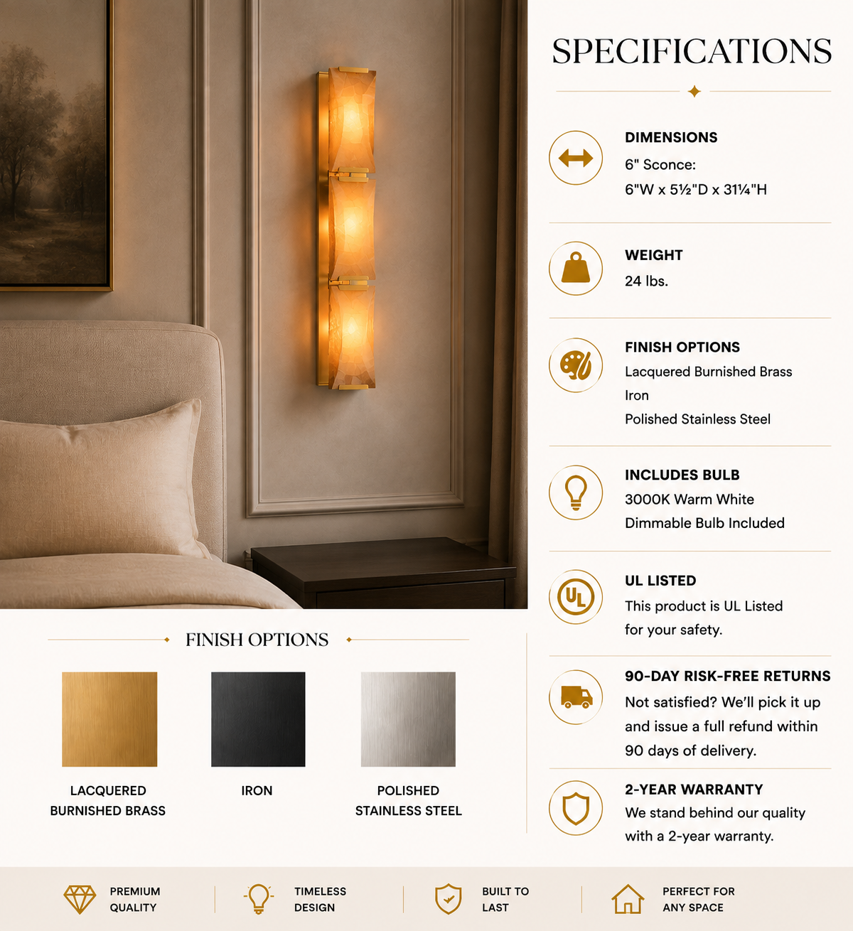 Hadilor Calcite Triple Sconce