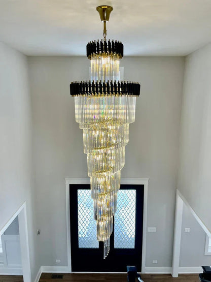 Classic Large Multi-layered Spiral Crystal Chandelier for Foyer/ Staircase