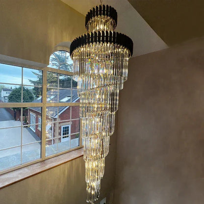 Classic Large Multi-layered Spiral Crystal Chandelier for Foyer/ Staircase