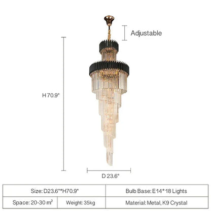 Classic Large Multi-layered Spiral Crystal Chandelier for Foyer/ Staircase
