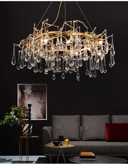 TLL Teardrop Branch Round Long Tear Crystal Chandelier