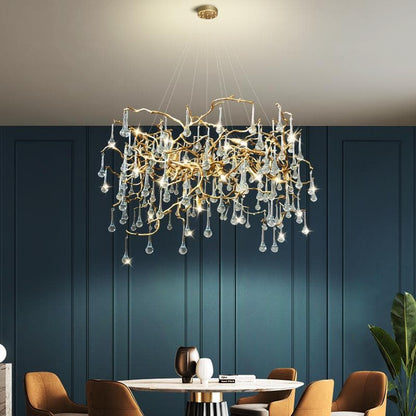 Arcadia Branch Brass Crystal Teardrop Chandelier Gold 31" 39"