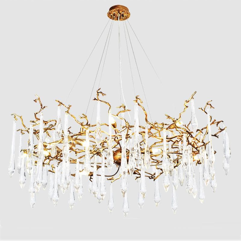 TLL Arcadia Branch Postmodern Long Teardrop Brass Chandelier Gold