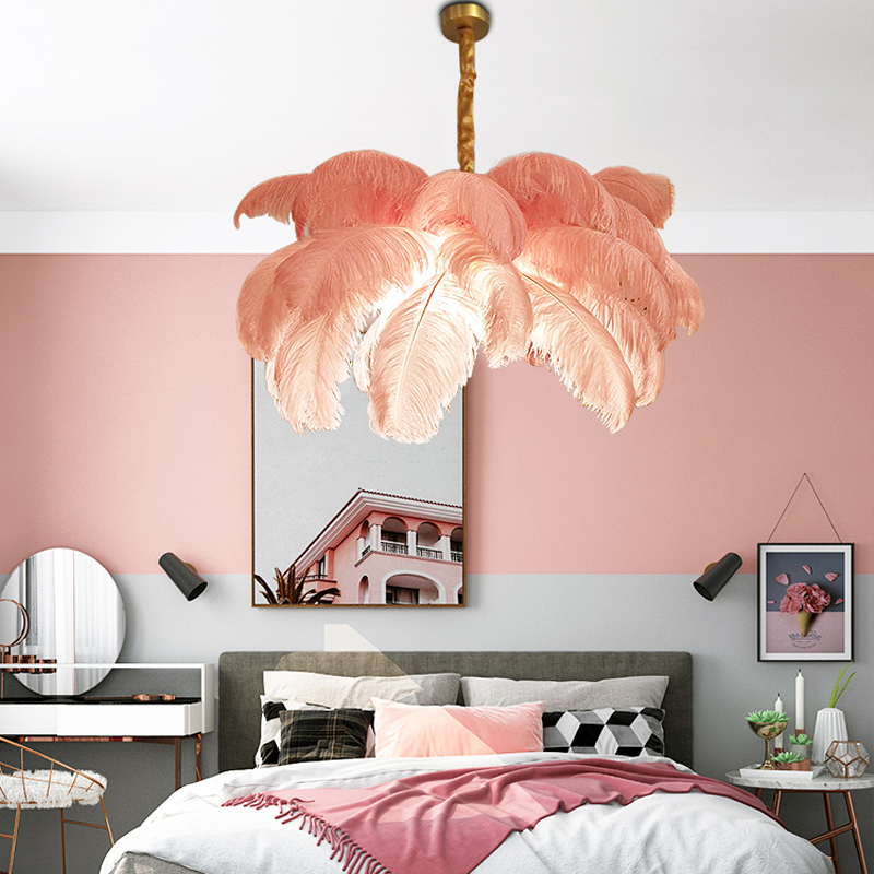 Art Deco Colorized Feather Brass Branch Chandelier
