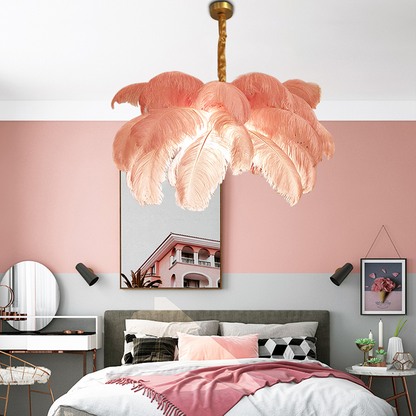 Art Deco Colorized Feather Brass Branch Chandelier