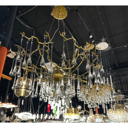 Dawn Teardrop Branch Brass Round Chandelier