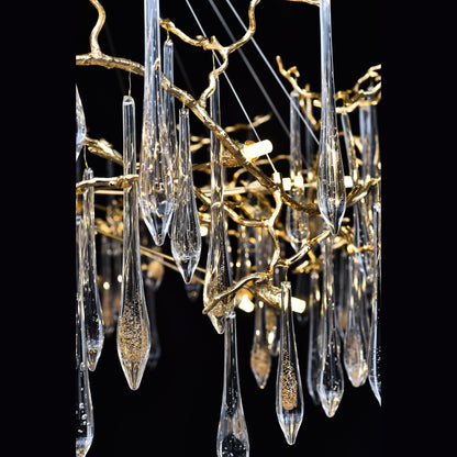 Dawn Teardrop Branch Brass Round Chandelier