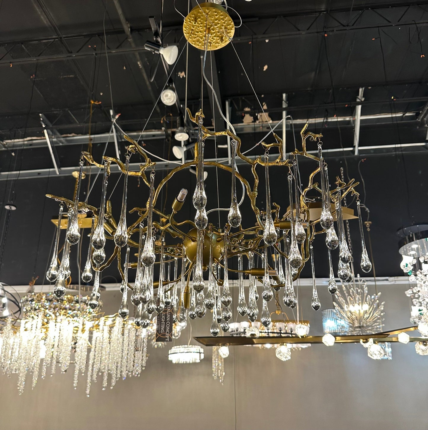 Dawn Teardrop Branch Brass Round Chandelier