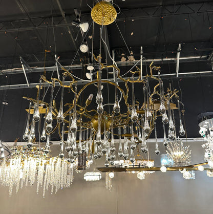 Dawn Teardrop Branch Brass Round Chandelier