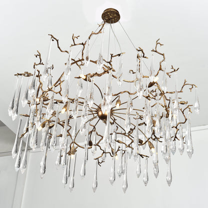 Dawn Teardrop Branch Brass Round Chandelier