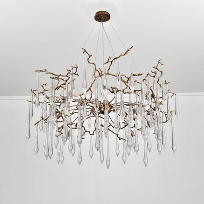 Dawn Teardrop Branch Brass Round Chandelier
