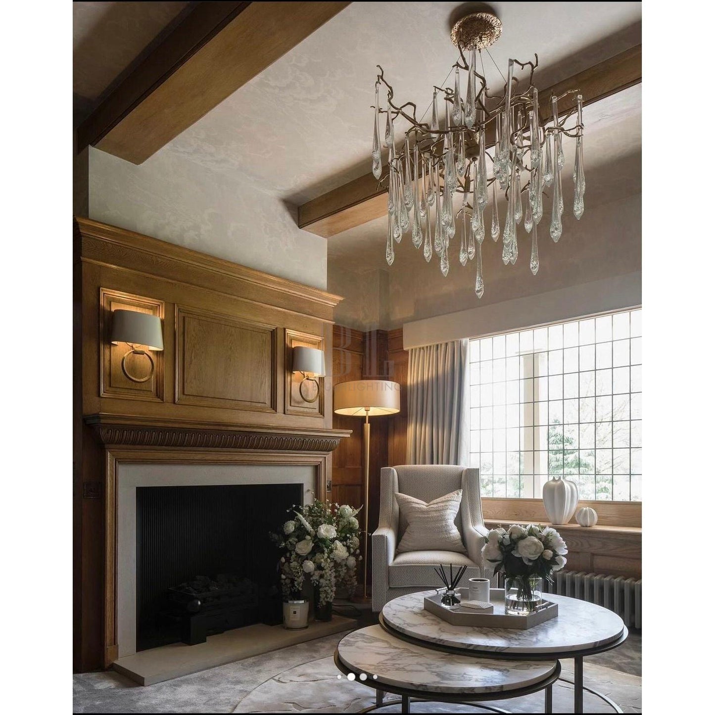 Dawn Teardrop Branch Brass Round Chandelier