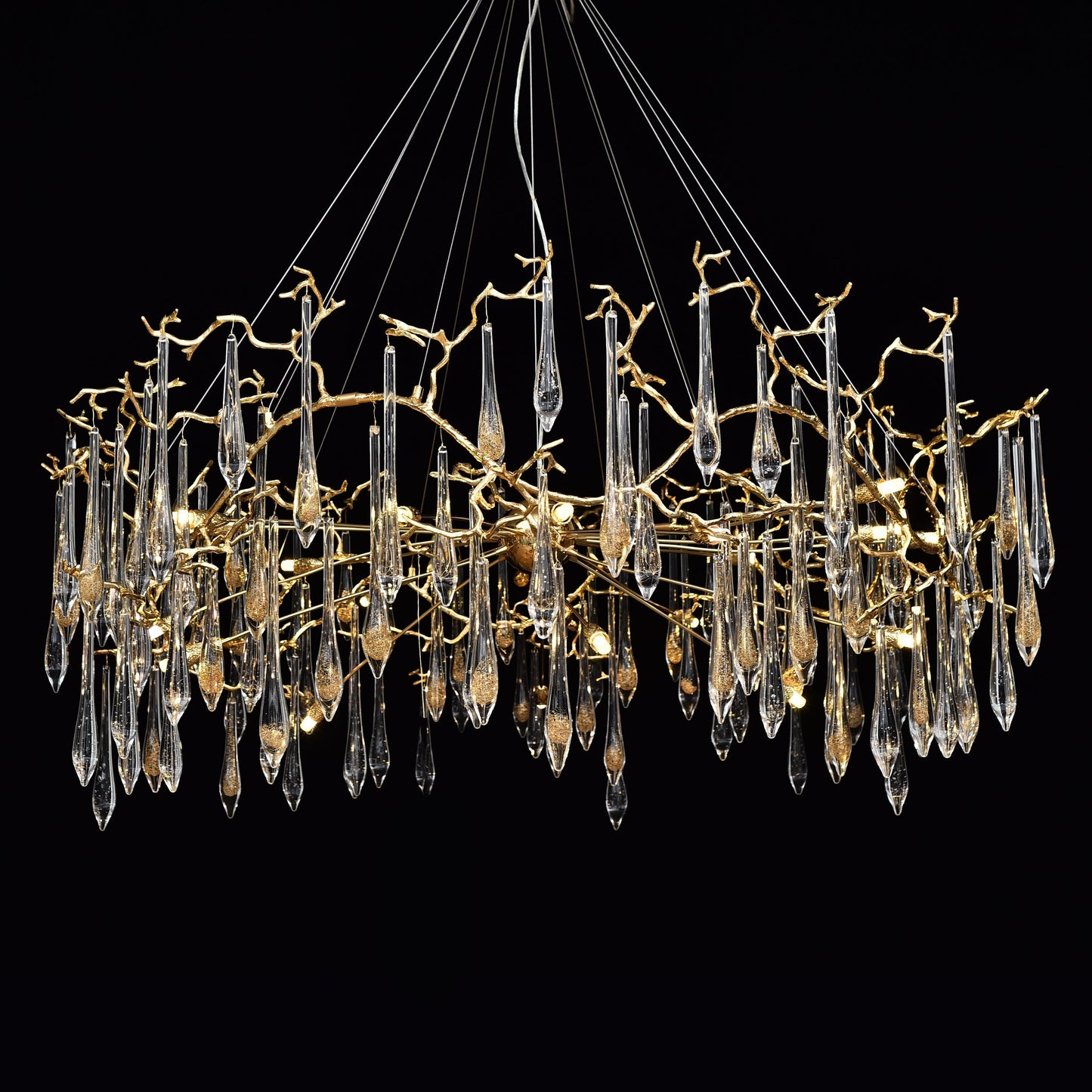 Dawn Teardrop Branch Brass Round Chandelier