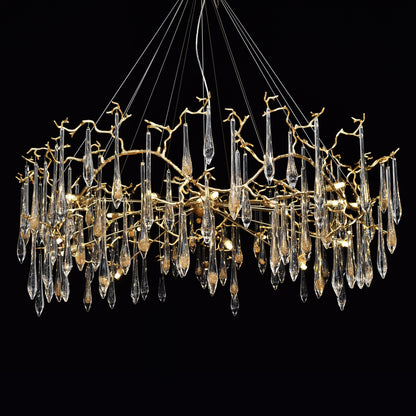 Dawn Teardrop Branch Brass Round Chandelier