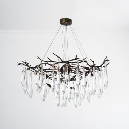 Dawn Teardrop Branch Brass Round Chandelier