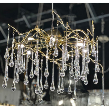 Dawn Teardrop Branch Brass Round Chandelier