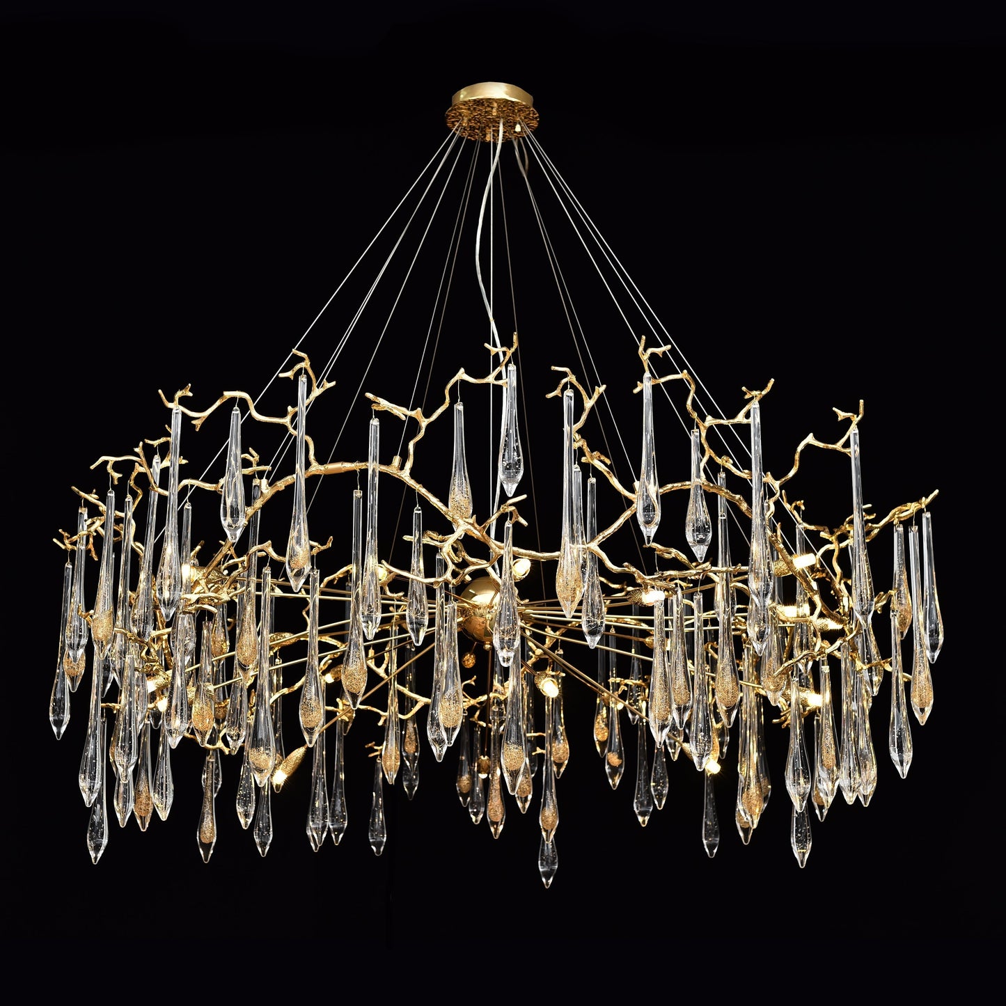Dawn Teardrop Branch Brass Round Chandelier