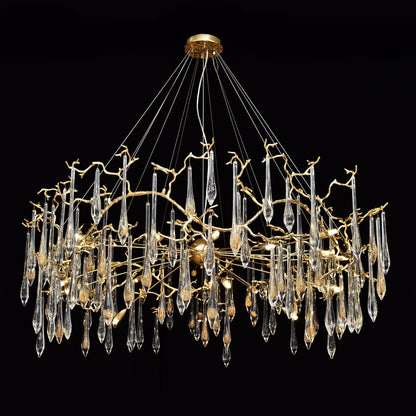 Dawn Teardrop Branch Brass Round Chandelier