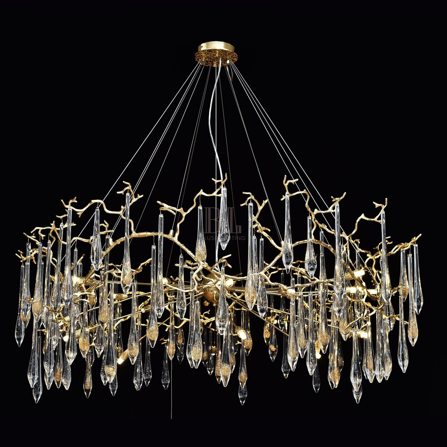 Dawn Teardrop Branch Brass Round Chandelier