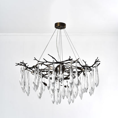 Dawn Teardrop Branch Brass Round Chandelier