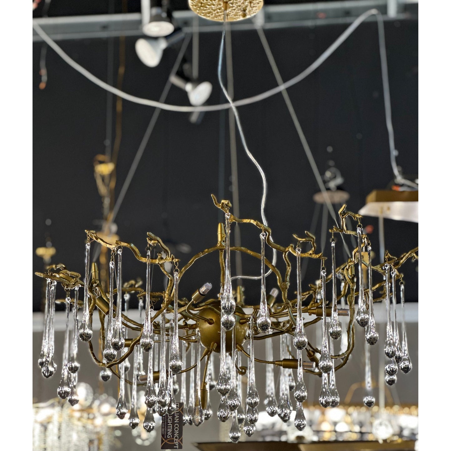 Dawn Teardrop Branch Brass Round Chandelier
