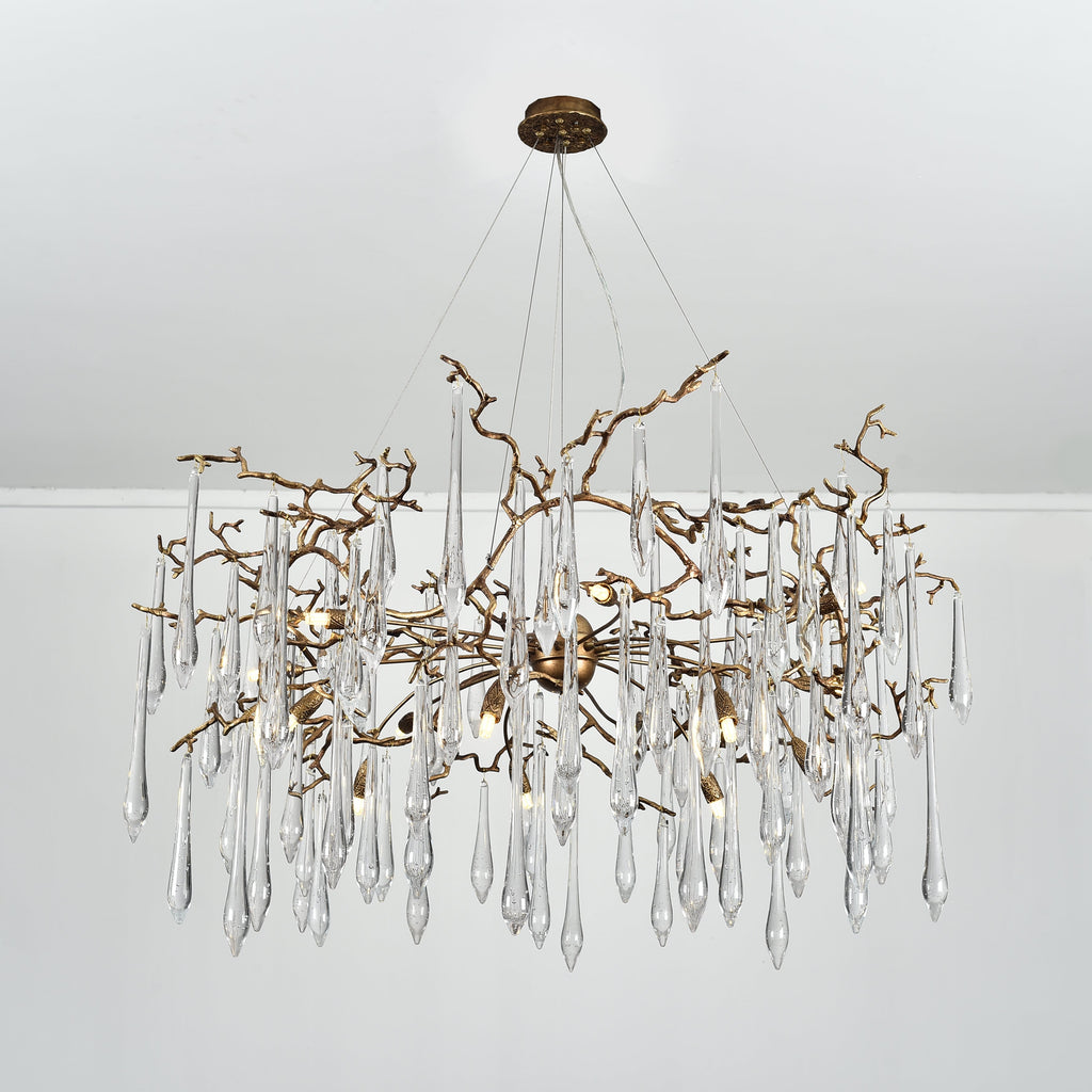 Dawn Teardrop Branch Brass Round Chandelier