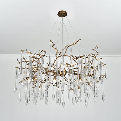 Dawn Teardrop Branch Brass Round Chandelier