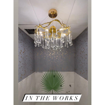 Dawn Teardrop Branch Brass Round Chandelier