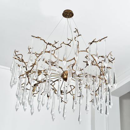 Dawn Teardrop Branch Brass Round Chandelier