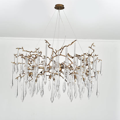 Dawn Teardrop Branch Brass Round Chandelier