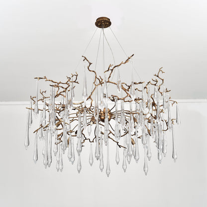 Dawn Teardrop Branch Brass Round Chandelier