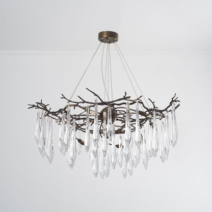 Dawn Teardrop Branch Brass Round Chandelier