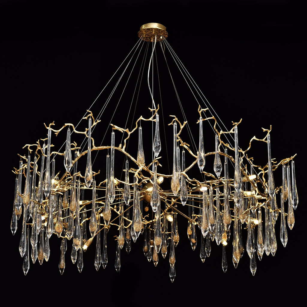 Dawn Teardrop Branch Brass Round Chandelier