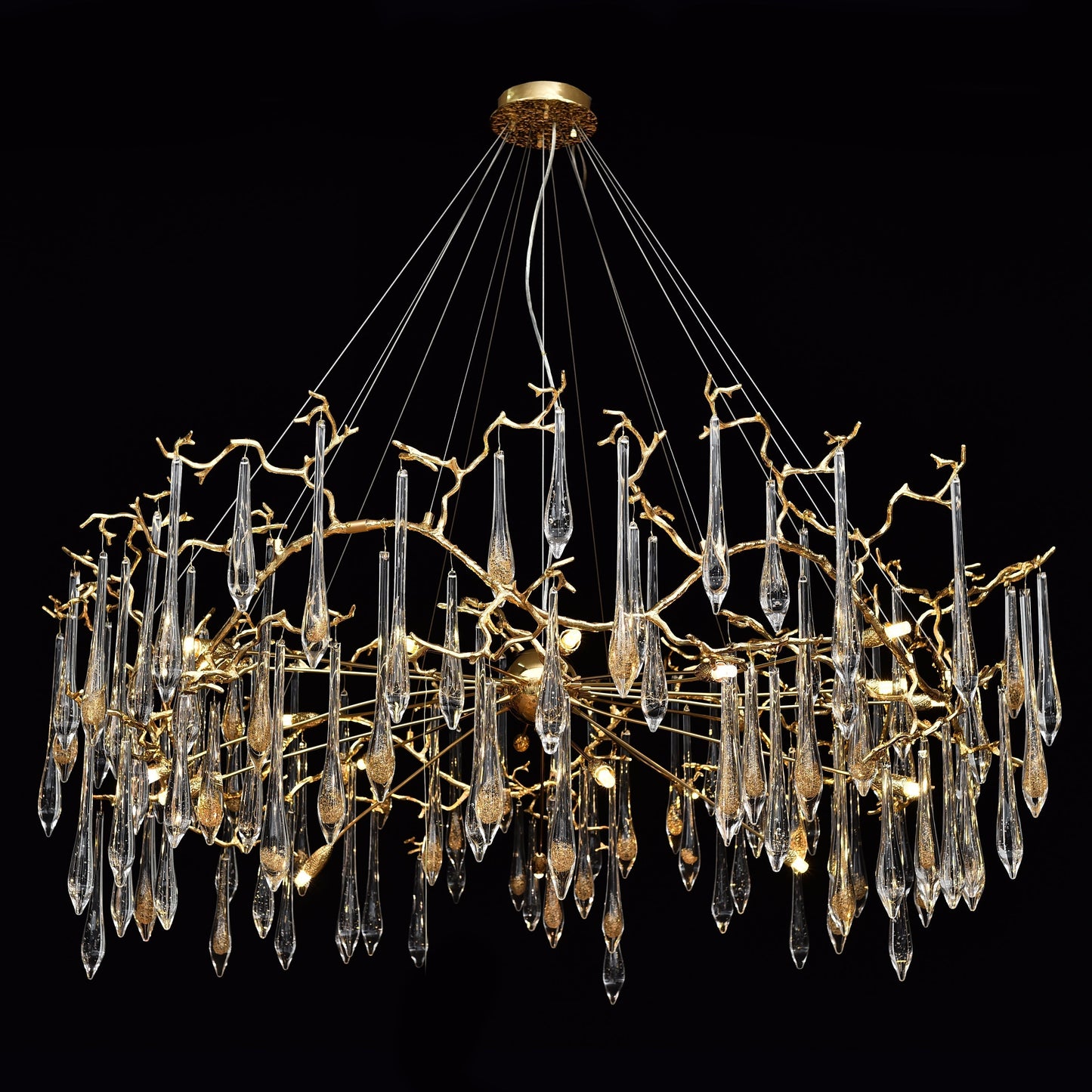 Dawn Teardrop Branch Brass Round Chandelier