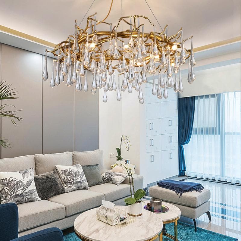 TLL Teardrop Branch Round Long Tear Crystal Chandelier