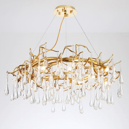 TLL Teardrop Branch Round Long Tear Crystal Chandelier