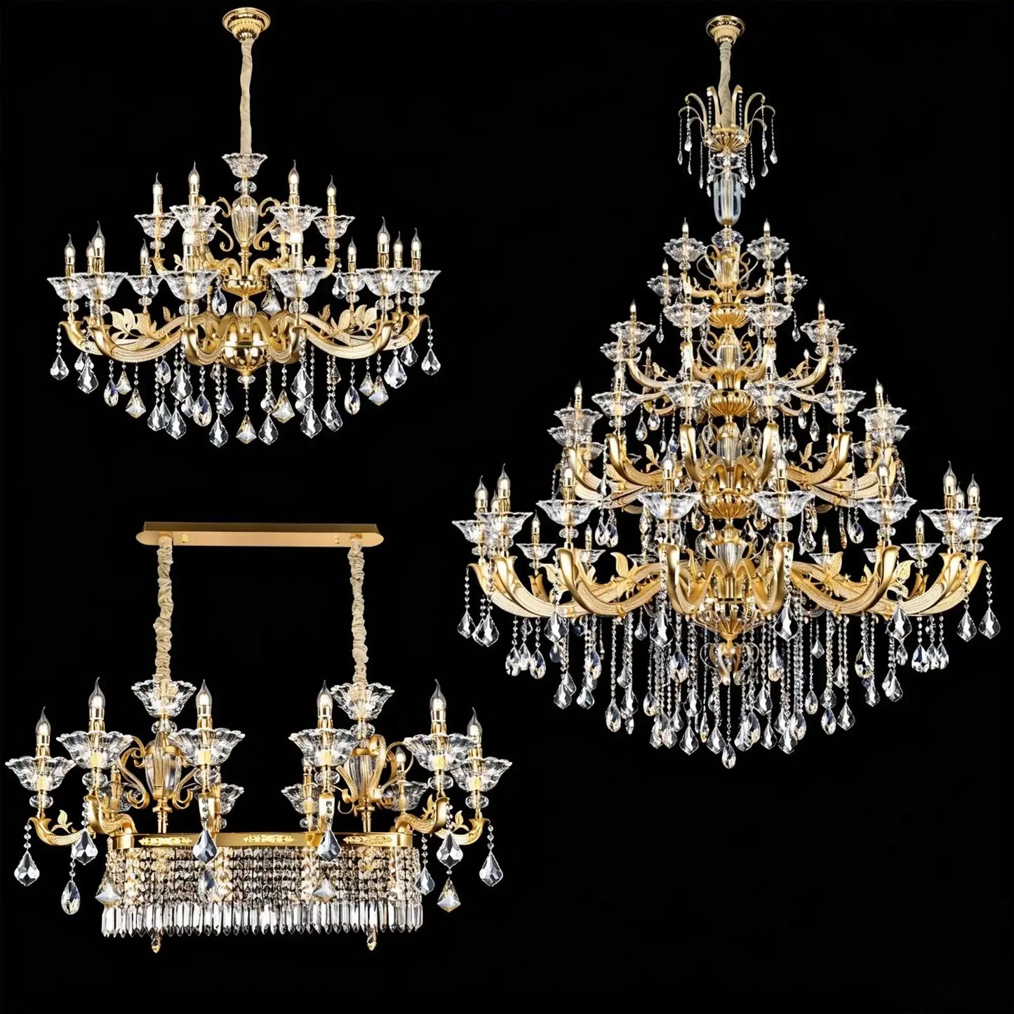 Eternal Baroque Revival Chandelier Series with Diamond-Inspired Crystal-Studded Light Arms