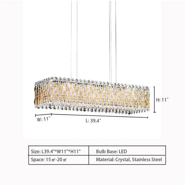 Extra Large Luxury Rectangle Crystal Pendant Chandelier for Living/Dining Room/Kitchen Island