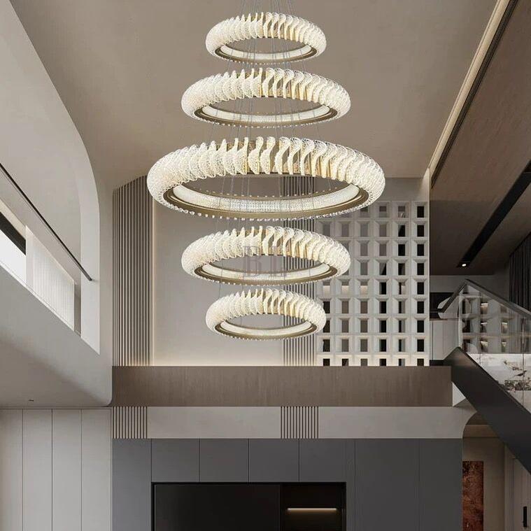Extra Large Multi-layers Rings Crystal Chandelier Modern Art Waves Creative Pendant Light For High-ciling Foyer/Hallway/Staircase