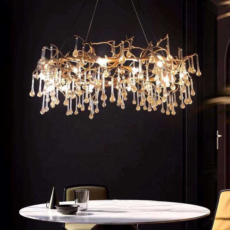 Arcadia Branch Brass Crystal Teardrop Chandelier Gold 31" 39"