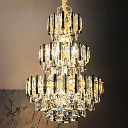 Foyer 3 Layers Extra Large Crystal Chandelier for Living Room Staircase Ceiling Lighting Fixture