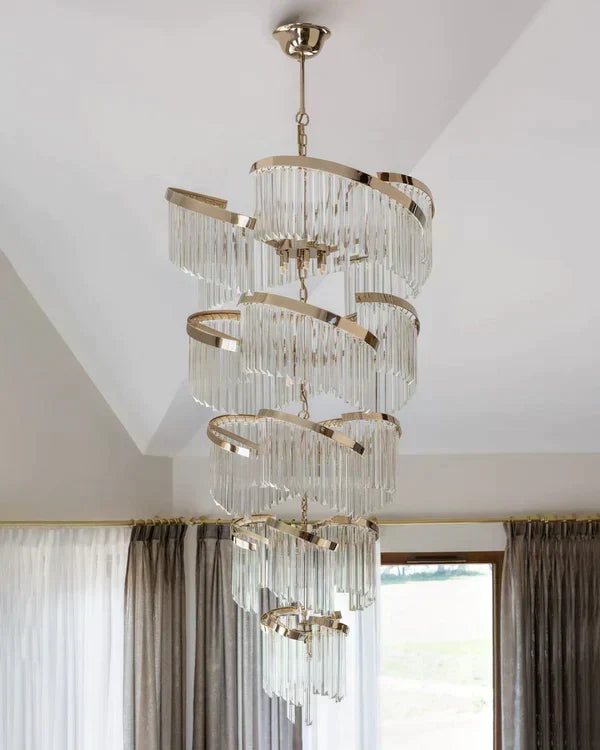 Oversized Modern Designer Creative Multi-tiered Luxury Spiral Crystal Chandelier For High-ceiling Foyer/Entryway/Hallway