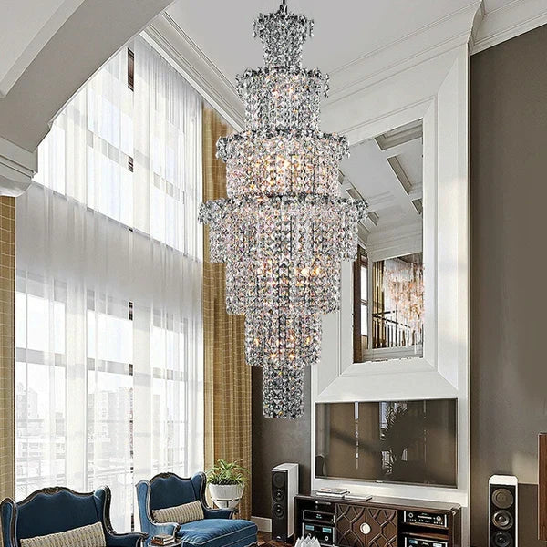 Large Multi-pieces Crystal Chandelier Stylish Ceiling Light Fixture For Foyer Living Room Staircase