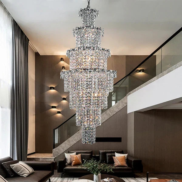 Large Multi-pieces Crystal Chandelier Stylish Ceiling Light Fixture For Foyer Living Room Staircase