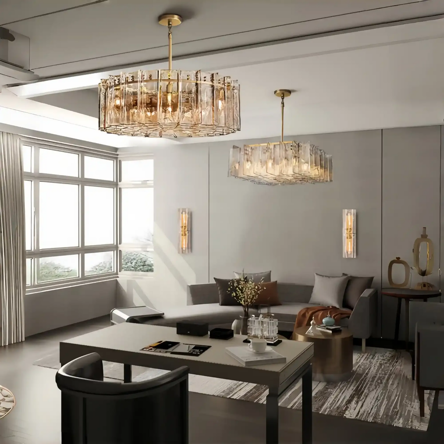 Haetic Clear/Smoke Class Square Chandelier 37''