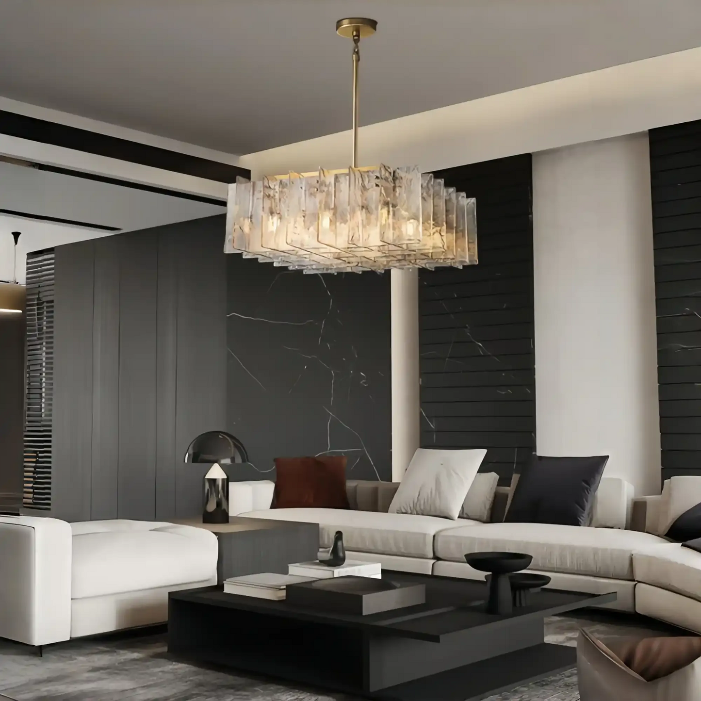Haetic Clear/Smoke Class Square Chandelier 37''